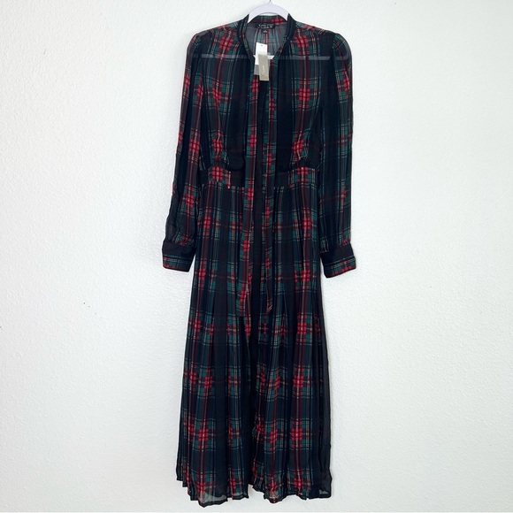 J. Crew Tie-neck dress in Stewart tartan viscose chiffon Size Small NWT - Picture 3 of 12